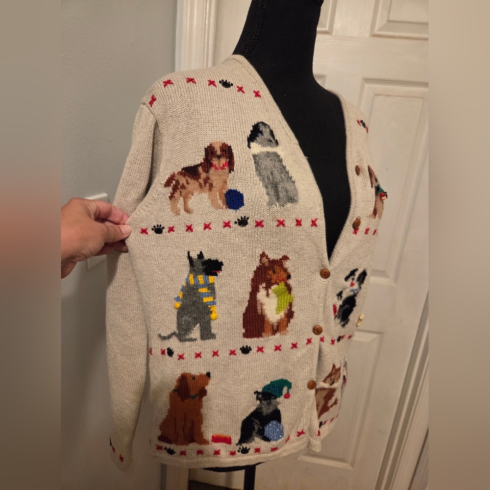 Marisa Christina Cream Cardigan Sweater with Multicolor Dog Motifs - Picture 4 of 8